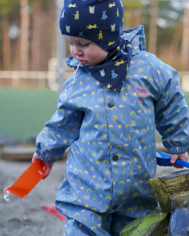 Kattnakken babyregndress Dugg mjuk blå